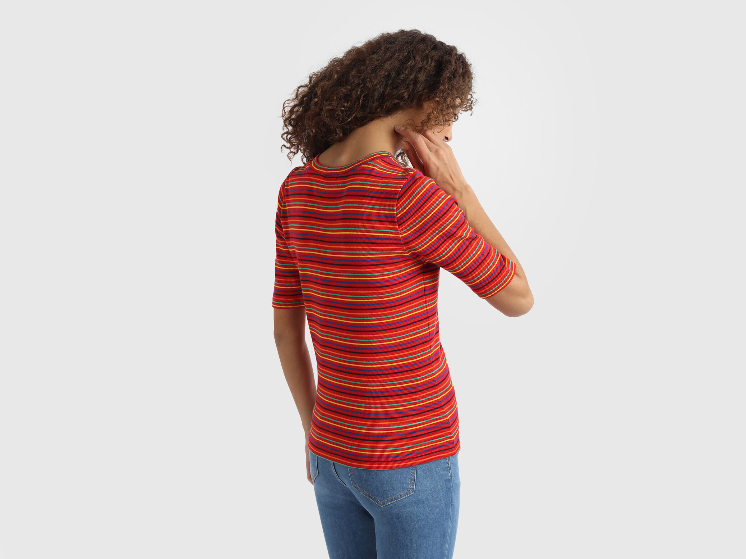 Rib Stripe Top with Shoulder Butin image number 3